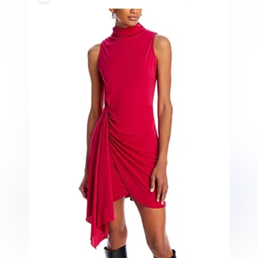 Aqua Raspberry Asymmetrical Ruched Bodycon Dress